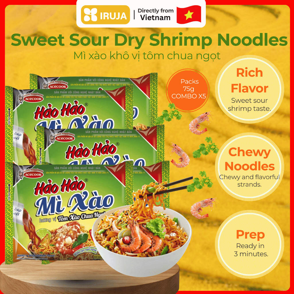 [IRUJA VIETNAM] MÌ TÔM XÀO CHUA NGỌT HẢO HẢO 75G