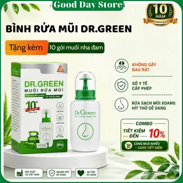 Bình Rửa Mũi Dr Green Chính Hãng Kèm 10 Gói Muối Biển Nha Đam | Dụng Cụ Vệ Sinh Mũi Cho Gia Đình