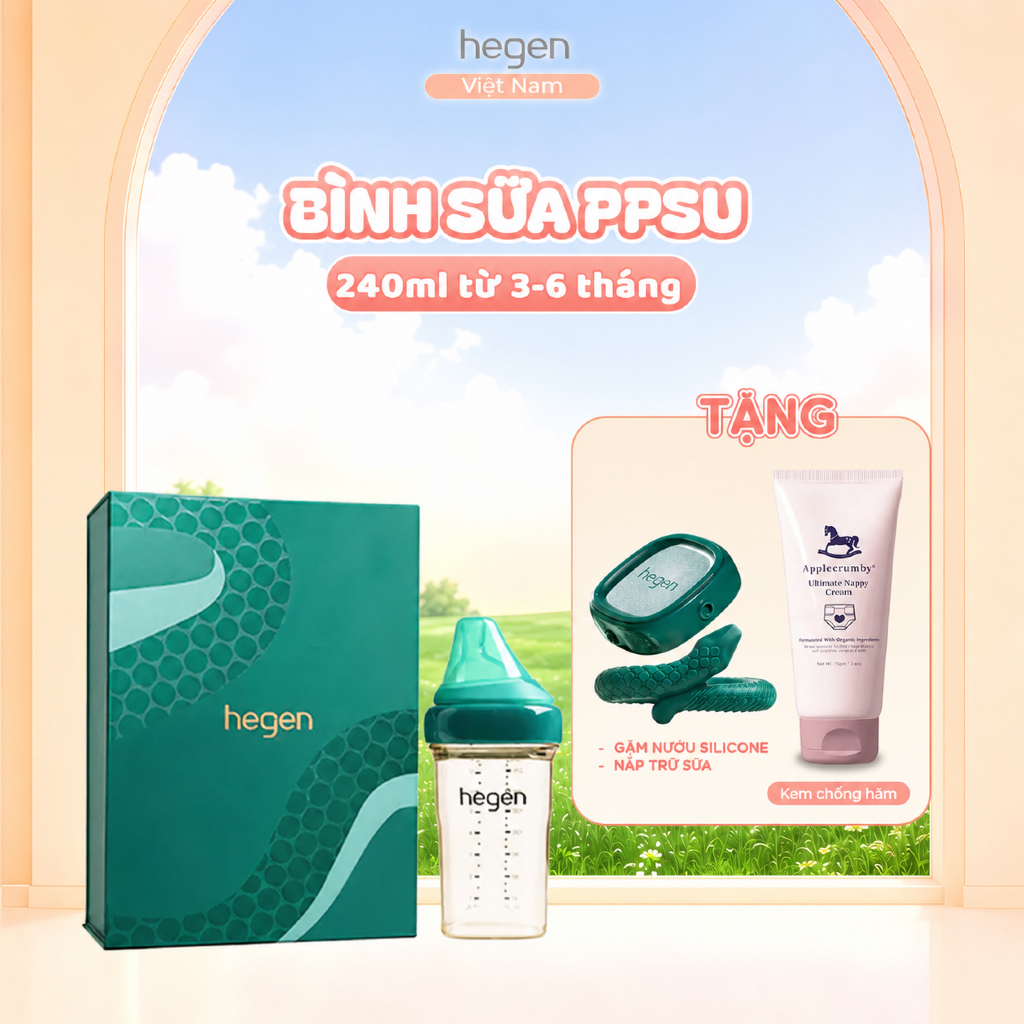 Bình Sữa Hegen Serpentine Treasure 240ml 3in1 Kèm Gặm Nướu Giảm Đau Khi Mọc Răng