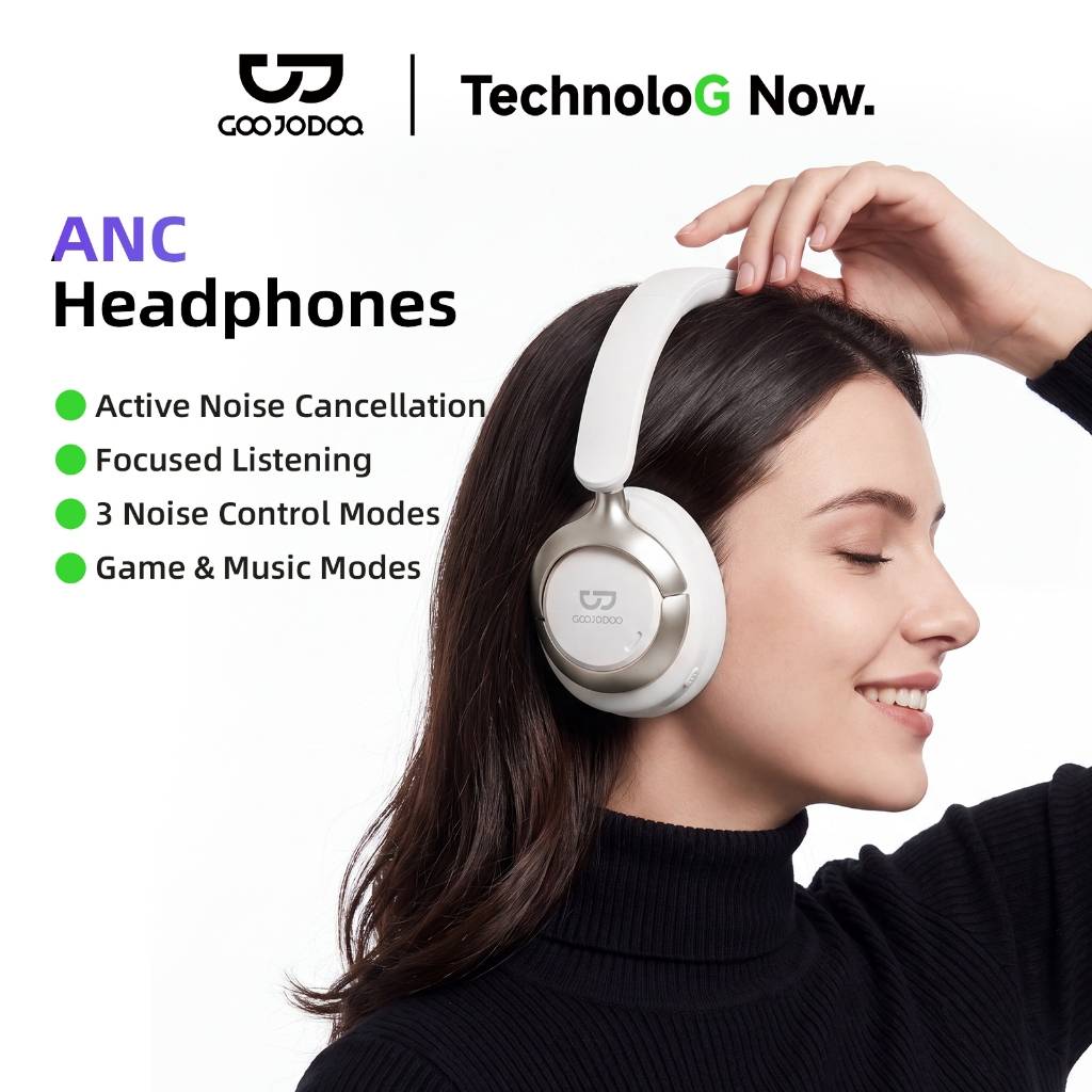 Tai nghe Bluetooth Goojodoq có ba chế độ khử tiếng ồn chủ động (ANC) và có thể gập lại,Pin 80 Giờ