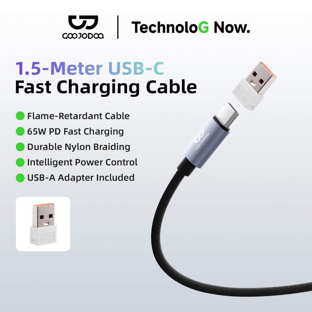 Cáp Sạc 65W Type-C GOOJODOQ Cho Laptop/Điện Thoại, Chip Thông Minh An Toàn, Truyền Dữ Liệu 480Mbps