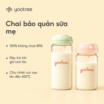 Bình sữa thủy tinh yootree bình trữ sữa cổ rộng 300ml/180ml Bình sữa được thiết kế dành riêng cho sữa mẹ