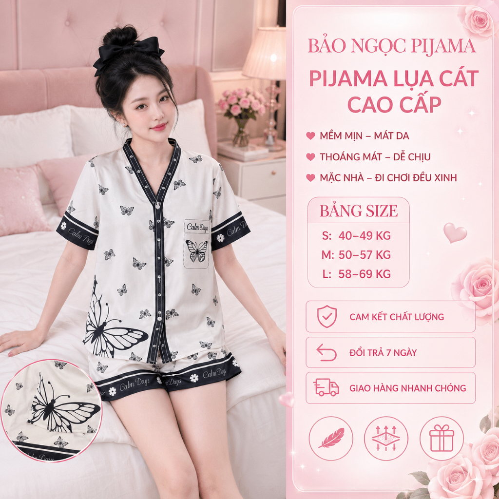 Set Đồ Ngủ Pijama Cổ V Hiện Đại Hottrend Tiểu Thư Sang Chảnh