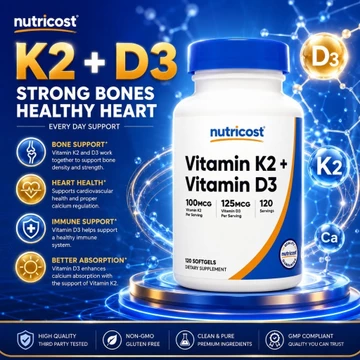 【Nhập khẩu từ Mỹ】Nutricost Vitamin D3 K2 120 Viên Bổ Sung Vitamin D3 K2