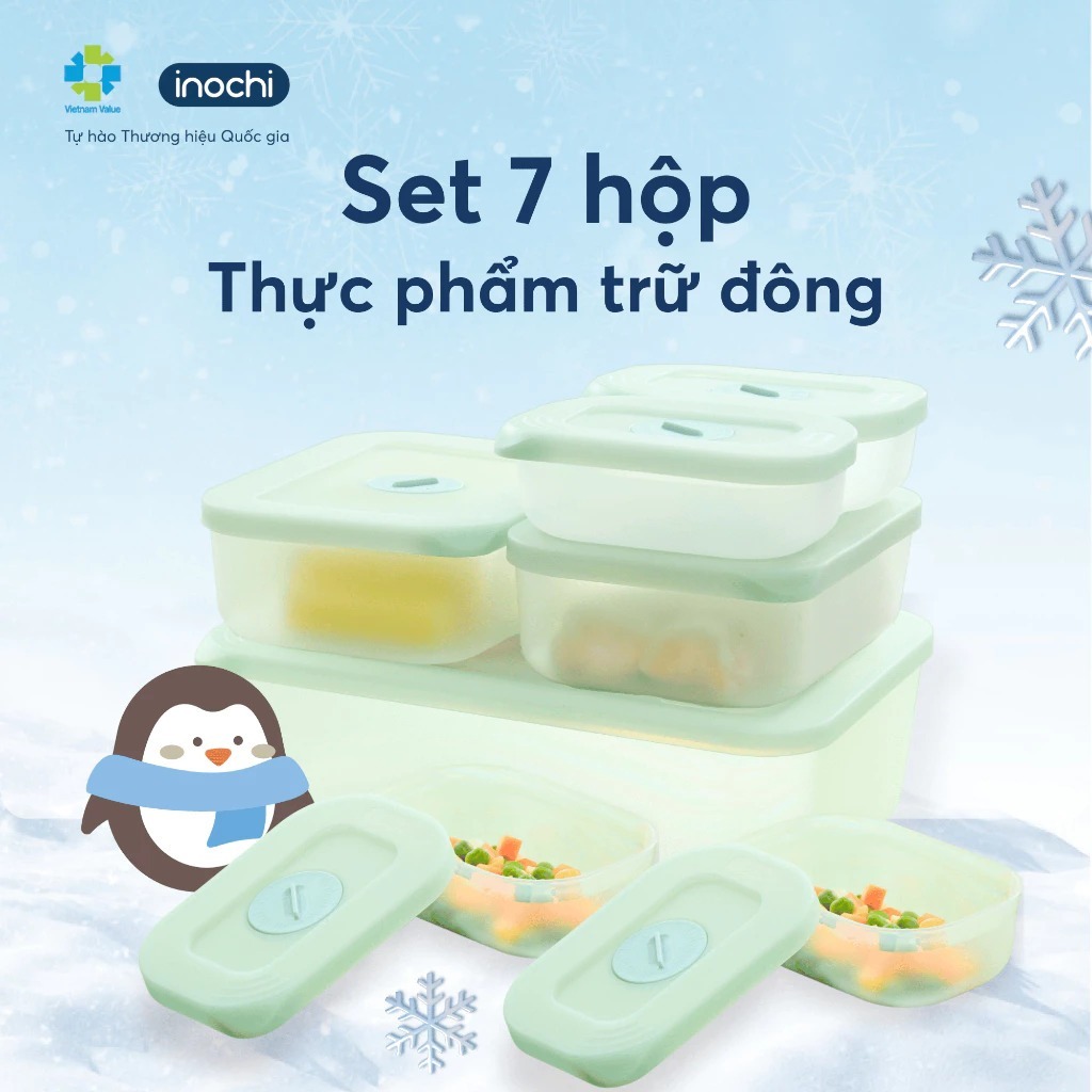 Bộ 7 Hộp Trữ Đông Inochi Hokkaido: 4x290ml, 2x900ml, 1x3600ml, Nhựa PP, Bảo Quản Thực Phẩm Tươi Ngon