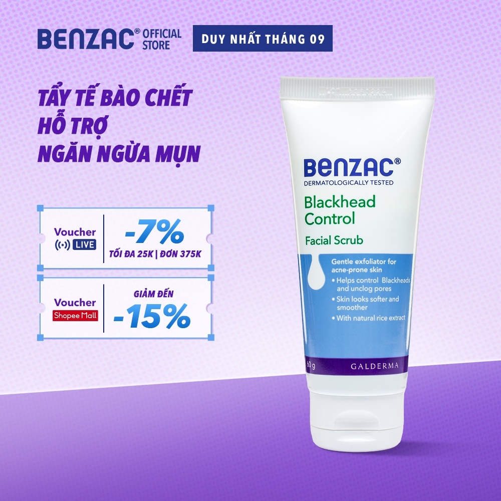 Tẩy tế bào chết giúp làm sạch mụn đầu đen cho da dầu mụn BENZAC Blackhead Control Scrub 60G