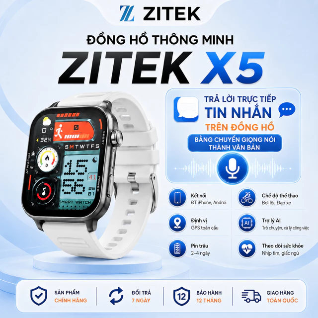Đồng hồ thông minh ZITEK X5 PRO Cao Cấp, Định Vị GPS, Kháng Nước, Chat GPT, Trả Lời Tin Nhắn, Nghe Gọi Trực Tiếp