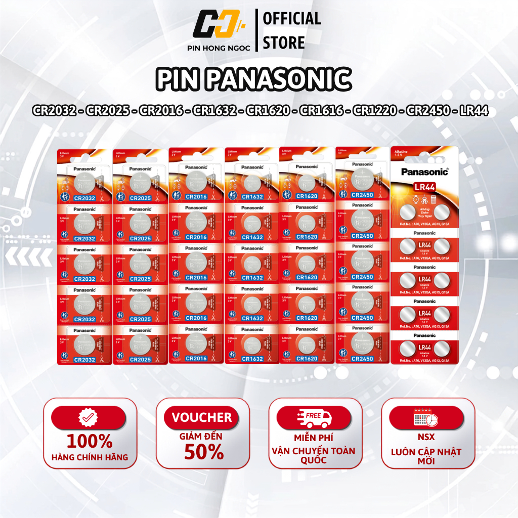 Pin CR2032, CR2025, CR2016, CR1632, CR1620, CR1616, CR1220, CR2450, LR44 Panasonic 3V made in Indonesia Chính Hãng