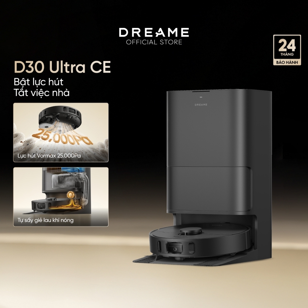 Dreame D30 Ultra CE Robot hút bụi thông minh | lực hút 25.000Pa | sấy khô giẻ lau khí nóng