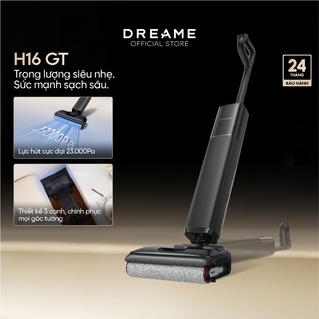 Dreame H16 GT Máy hút bụi lau sàn không dây | thiết kế siêu mỏng 9.9cm | lực hút cực đại 23.000Pa | BH 24 tháng