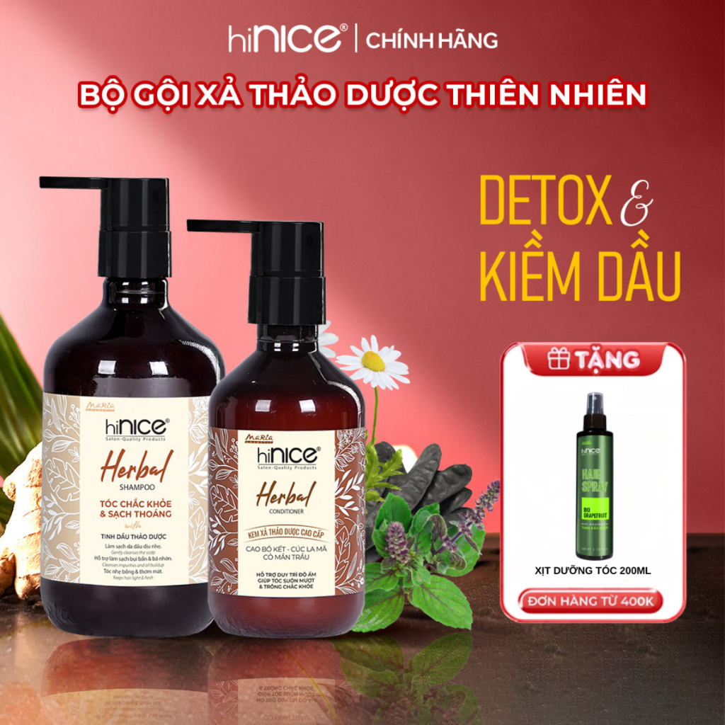 Bộ Dầu Gội Kem Xả Tinh Dầu Thảo Dược Kiềm Dầu Detox Da Đầu hiNICE Herbal Shampoo