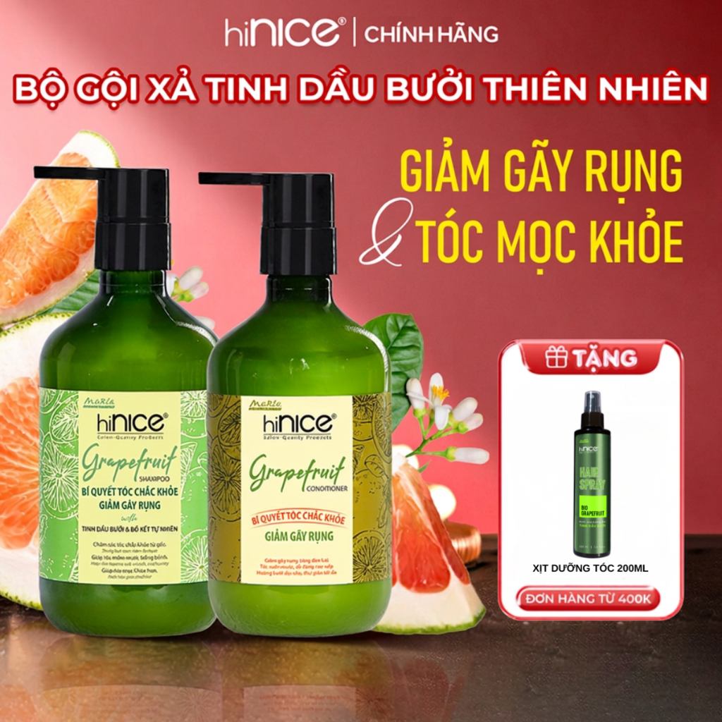 Bộ Dầu Gội Kem Xả Tinh Dầu Bưởi Thiên Nhiên hiNICE Grapefruit Dành Cho Tóc Gãy Rụng