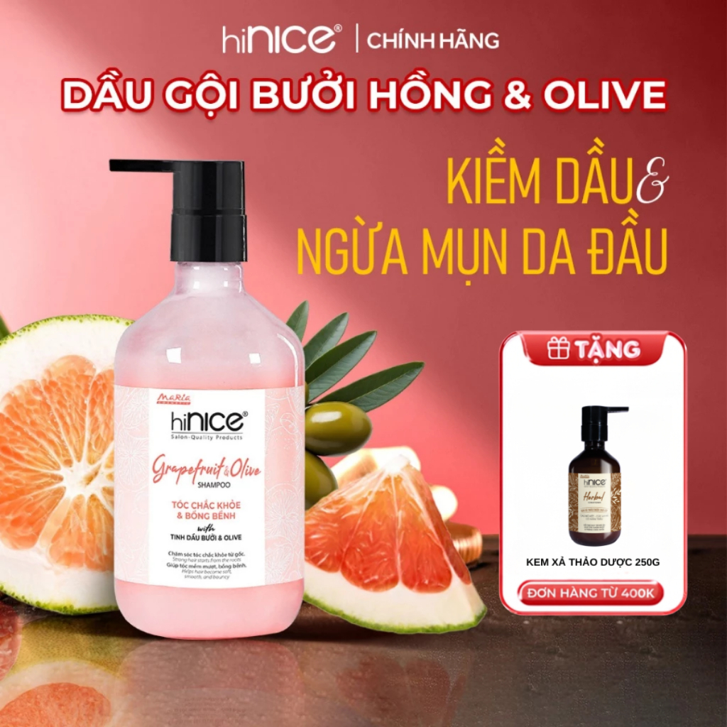 Dầu Gội Tinh Dầu Bưởi Hồng Và Olive hiNICE Grapefruit & Olive Shampoo Hỗ Trợ Giảm Mụn Da Đầu