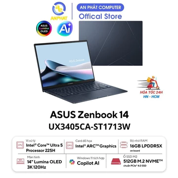 Laptop ASUS Zenbook 14 UX3405CA-ST1713W (Intel Core Ultra 5 225H | Intel Arc | 14 inch 3K OLED | 16GB | 512GB | Win 11 |