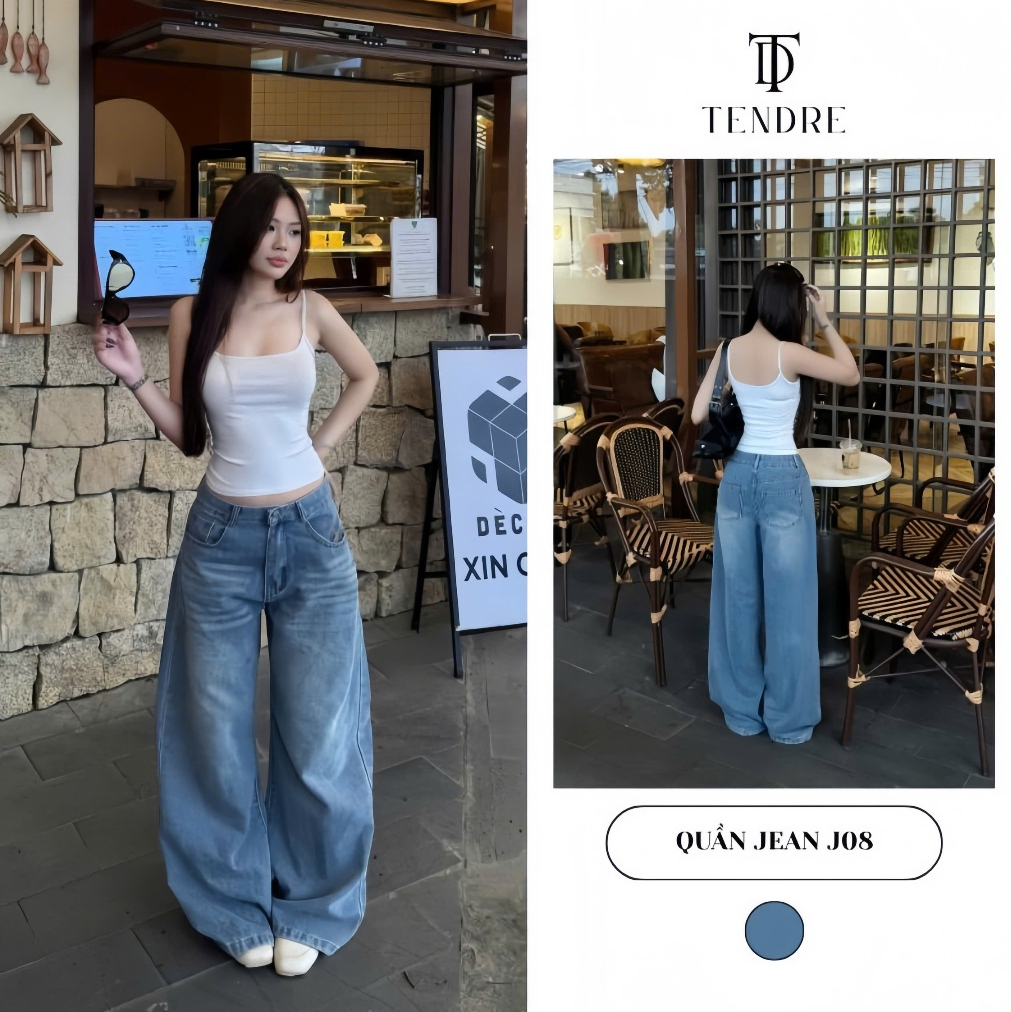 [Back To School] TENDRE - Quần Jean Nữ Ống Suông Cạp Vừa Wash Râu Mèo, Quần Bò Tôn Dáng Mặc Đi Học Đi Chơi J08