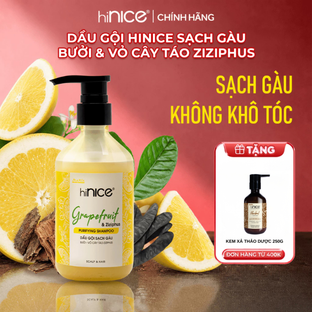 Dầu Gội Sạch Gàu Bưởi Vàng hiNICE Giảm Ngứa Da Đầu, Không Gây Khô Và Hỗ Trợ Giảm Gãy Rụng Tóc