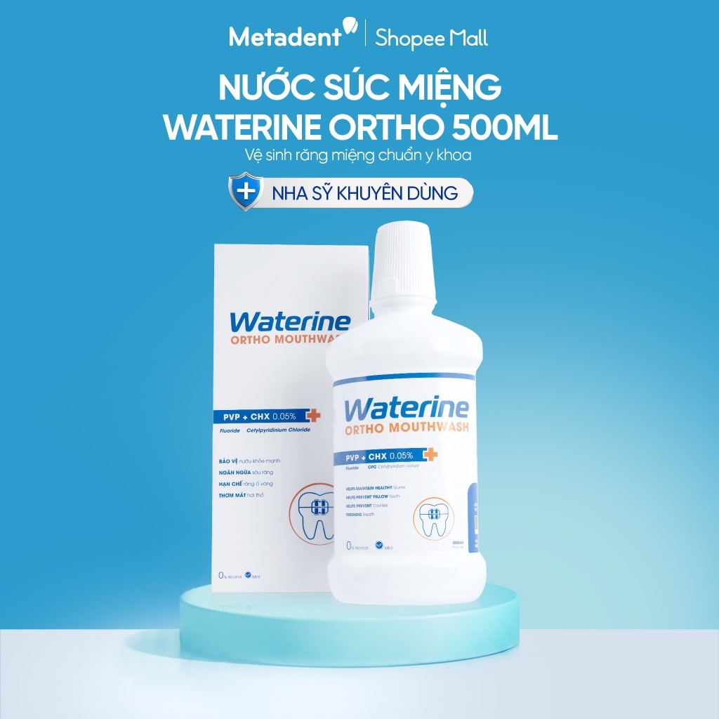Nước Súc Miệng Waterine 500ml Cho Người Niềng Răng, Được Nha Sĩ Khuyên Dùng – Ngừa mảng bám, ngừa hôi miệng và sâu răng