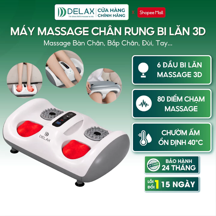 Máy Massage Bàn Chân DELAX Rung Toàn Chân Kết Hợp Bi Lăn 3D Chườm Ấm Hồng Ngoại Giảm Mỏi, Thư Giãn Chuyên Sâu MSC06