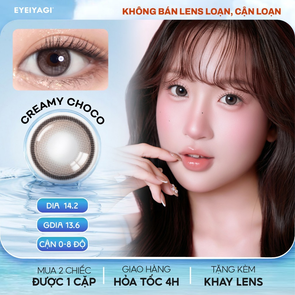 Kính áp tròng EYEIYAGI lens nâu chocolate sữa Creamy Choco giãn tròng 14.2mm | Lens cận 3 tháng có lệch độ (0-8 độ)