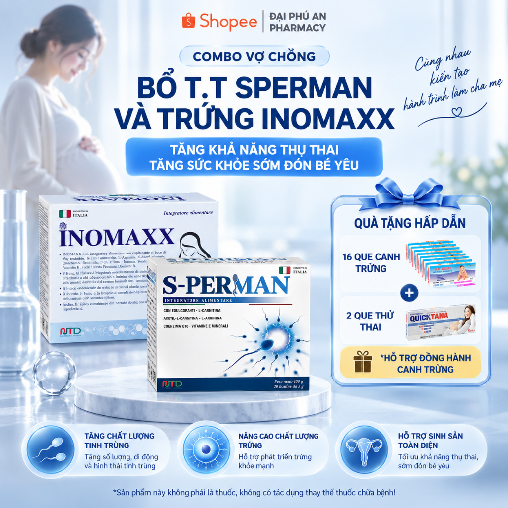 Combo Hỗ Trợ Sinh Sản Vợ Chồng Cải Thiện Chất Lượng Trứng, Tinh Trùng, Tăng Khả Năng Thụ Thai Sperman + Inomaxx