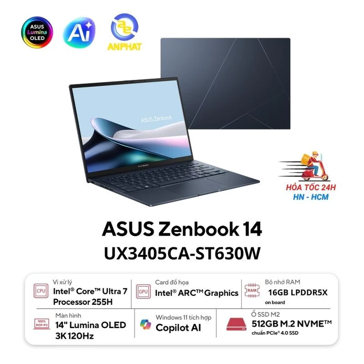 Laptop ASUS Zenbook 14 UX3405CA-ST630W (Intel Core Ultra 7 255H | Intel Arc | 14 inch 3K OLED | 16GB | 512GB | Win 11 )