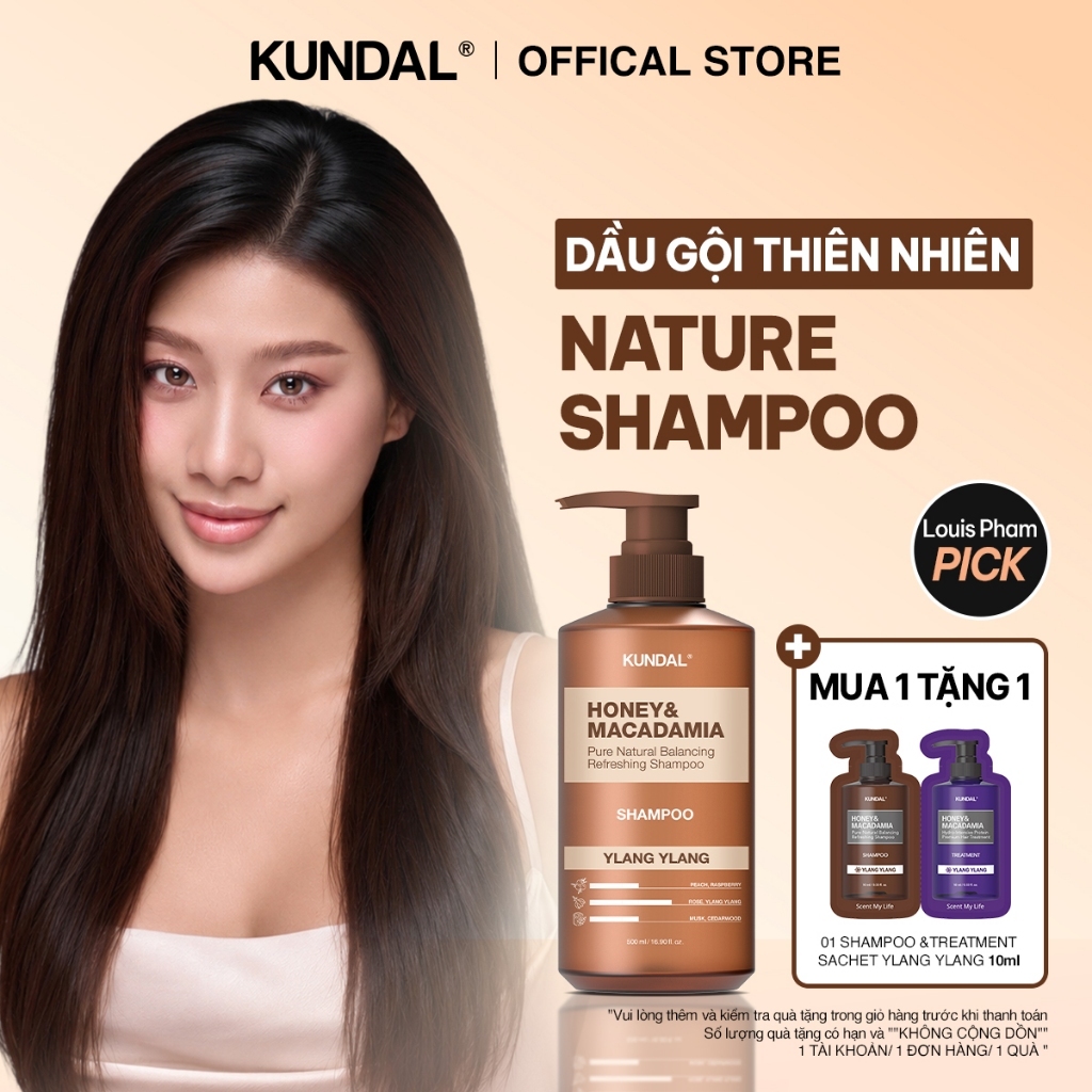 [MỚI] Dầu Gội KUNDAL Honey & Macadamia Nature Shampoo Thiên Nhiên Phục Hồi Tóc Hư Tổn Giảm Gãy Rụng 500ml