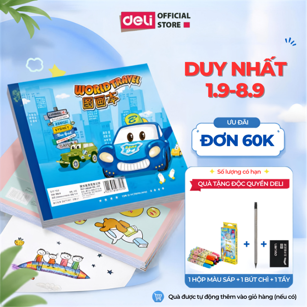 Vở Vẽ Học Sinh Tập Tô Màu Cho Bé A4/B5 Deli - Sổ Tô Màu Sổ Vẽ học sinh Giấy Dày Mịn Hạn Chế Lem Màu Chất Liệu An Toàn
