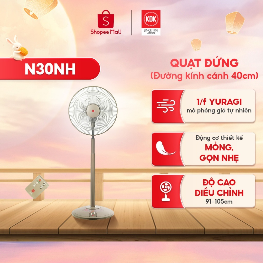 Quạt đứng KDK N30NH cánh nhựa, 3 tốc độ gió, 5 cánh 40cm, bảo hành chính hãng 24 tháng