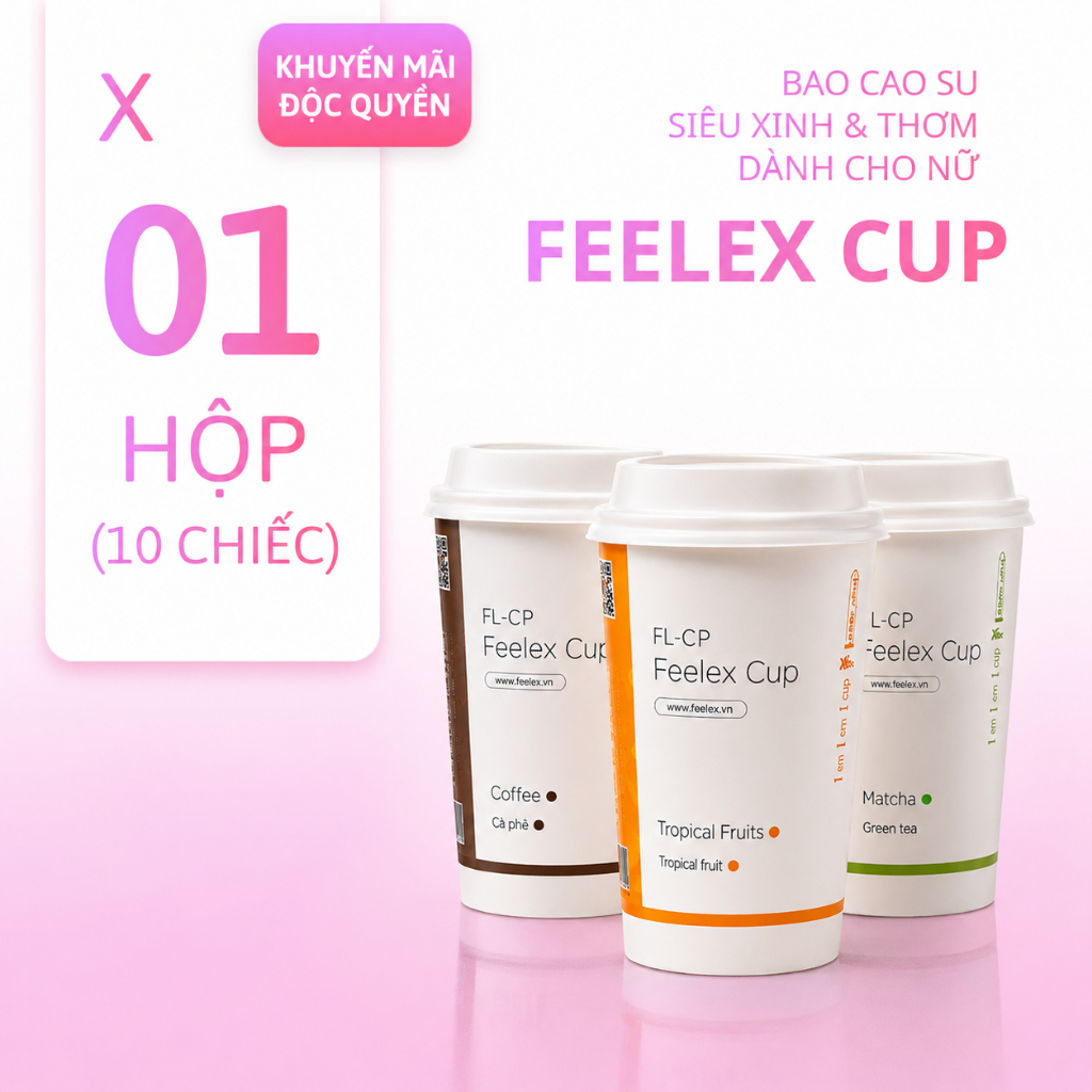 Bao cao su siêu mỏng siêu thơm Feelex Cup 7 mùi hương thiết kế mới lạ dành cho chị em, ngụy trang, riêng tư, cực thích