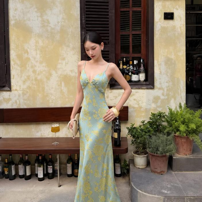 Đầm dự tiệc Camil đầm hai dây chất vải lụa tráng gương cao cấp mềm mịn phong cách sang trọng