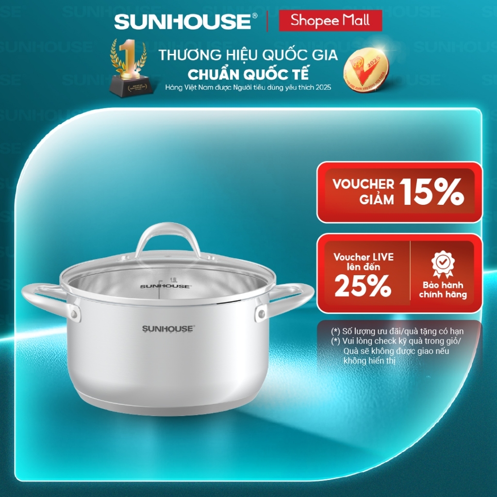 Nồi Inox 3 đáy Sunhouse SHG301 - 16/20/24/28cm - Dùng cho mọi loại bếp - Đáy 3 lớp - Hàng chính hãng | BigBuy360 - bigbuy360.vn