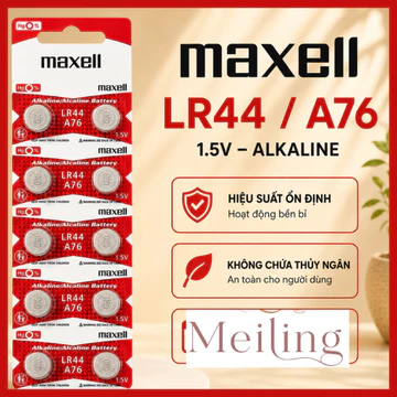 LR44 / A76 Đỏ Maxell 1.5V - Hàng Chính Hãng- Dùng cho đồng hồ, máy tính bỏ túi, máy đo huyết áp, đồ chơi điện tử mini