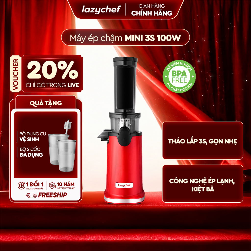 Máy ép chậm mini 3S Lazychef nhỏ gọn, tháo lắp trong 3s chính hãng bảo hành 12 tháng chính hãng