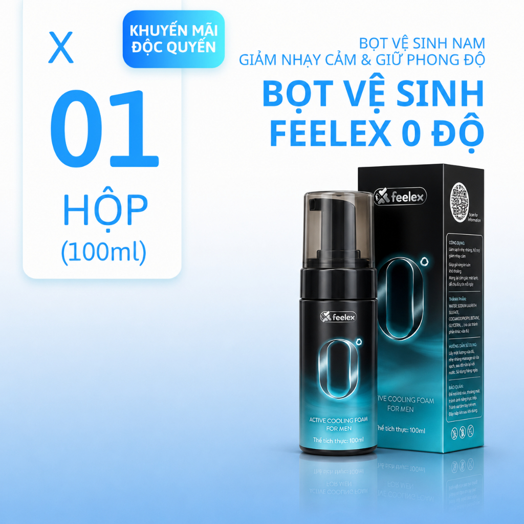 Bọt vệ sinh nam dùng trước quan hệ giúp giảm nhạy cảm Feelex 0 Độ tạo cảm giác mát lạnh sâu -100ml