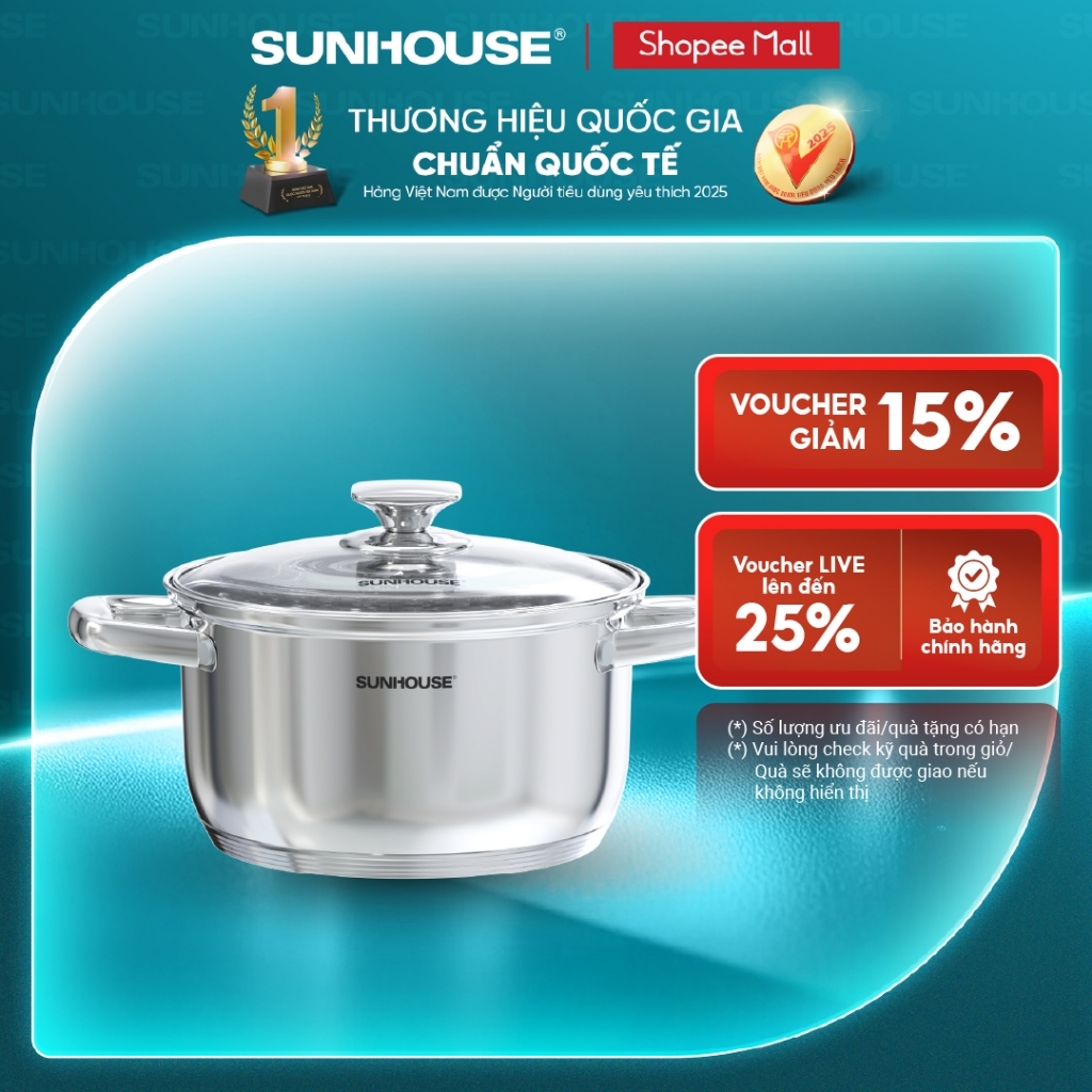 Nồi Inox 5 đáy Sunhouse SHG799-xx - Đáy 5 lớp bền bỉ - Inox cao cấp - Truyền nhiệt nhanh - Dùng mọi loại bếp