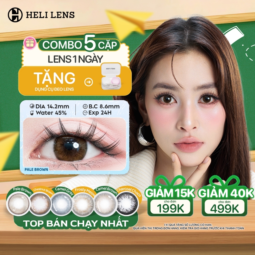 [10 Chiếc] Kính Áp Tròng Heli Lens 1 Ngày 6 Màu BEST SELLER 0 - 8 Độ Trendy Hạn Chế UV Êm Nhẹ Mát