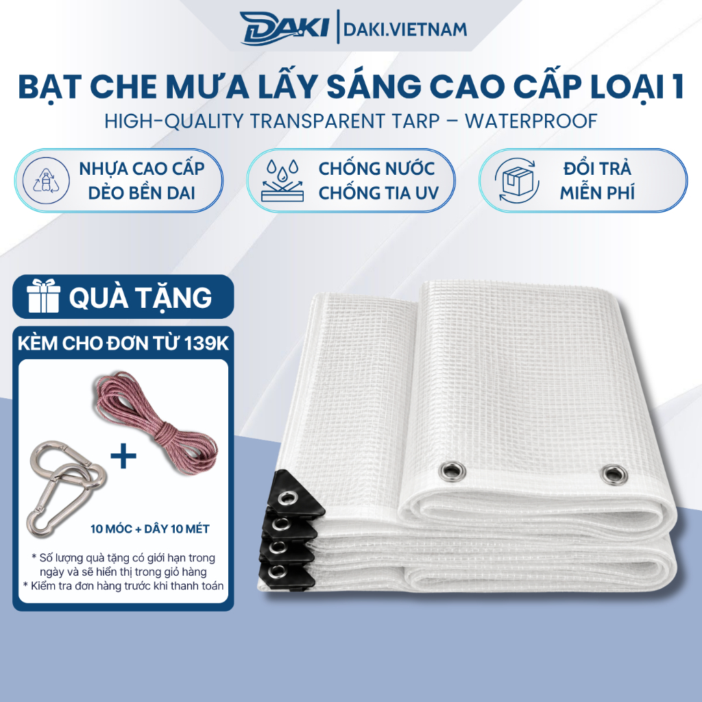 Bạt Nhựa Caro DAKI Che Mưa Trong Suốt Dai Dẻo, Bạt Che Mái Hiên Sân Vườn Ban Công Che Gió Cản Nắng, Làm Vách Ngăn