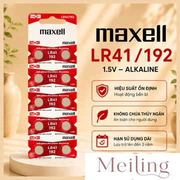 LR41 / 192 Đỏ Maxell 1.5V - Hàng Chính Hãng- Dùng cho đồng hồ, máy tính bỏ túi, máy đo huyết áp, đồ chơi điện tử mini
