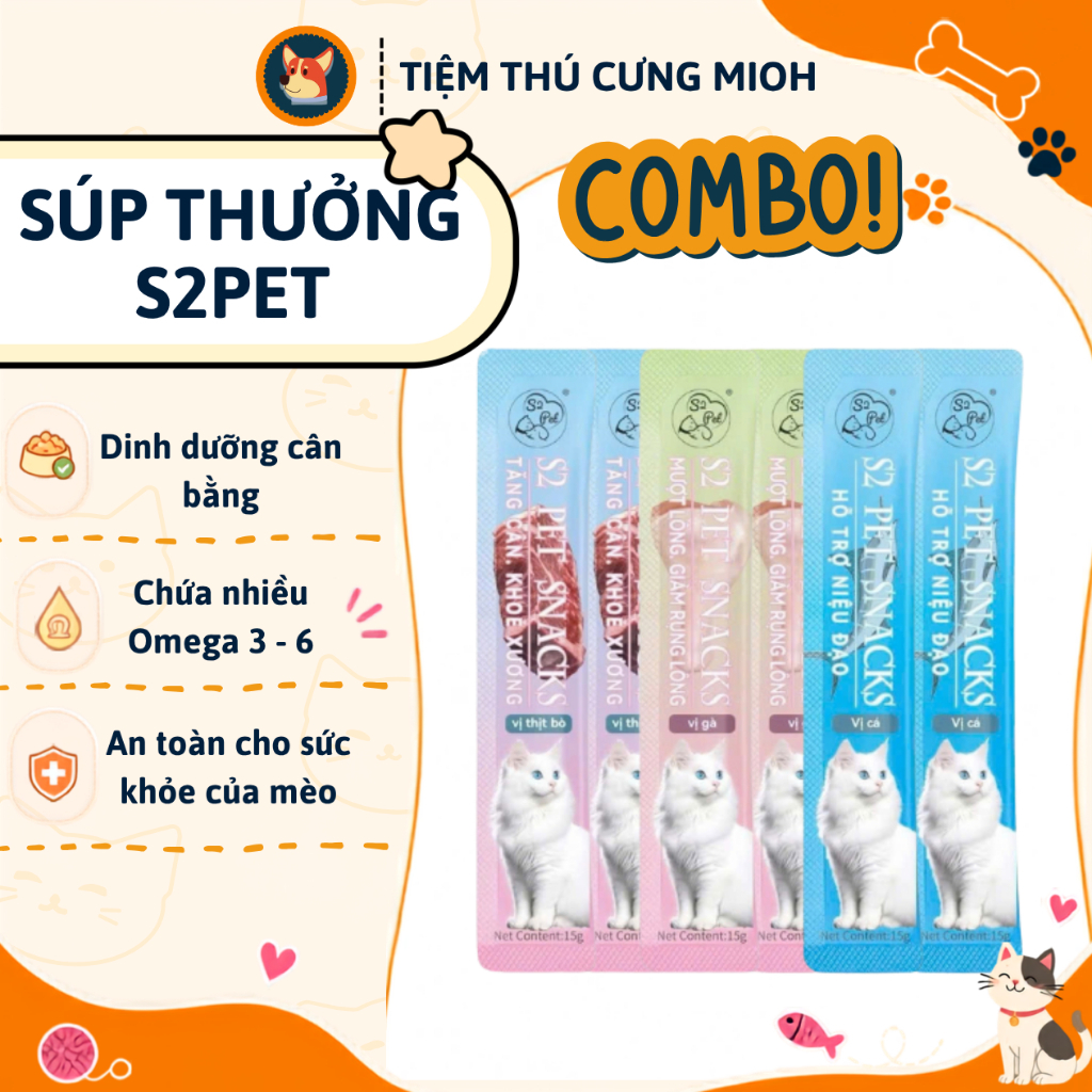 [COMBO 50] súp thưởng S2Pet, Shizuka mix vị các loại dành cho mèo 15gr
