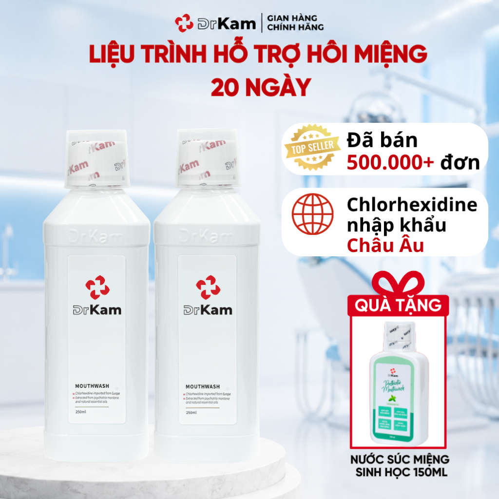 Combo 2 Nước Súc Miệng Chuẩn Y Khoa DrKam 250ml - Khử Hôi Miệng, Viêm Nướu, Không Cay, Không Cồn