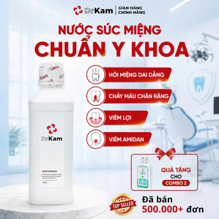 Nước Súc Miệng Chuẩn Y Khoa DrKam 250ml Khử Hôi Miệng Giảm Viêm Nướu Ê Buốt - Không Cồn Không Cay