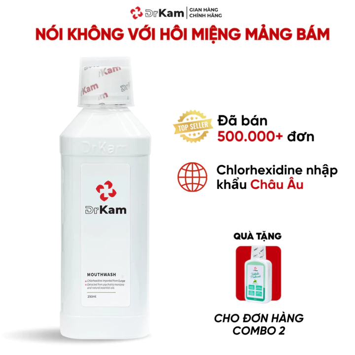 Nước Súc Miệng Chuẩn Y Khoa DrKam 250ml - Khử Hôi Miệng Giảm Viêm Nướu - Không Cồn Không Cay