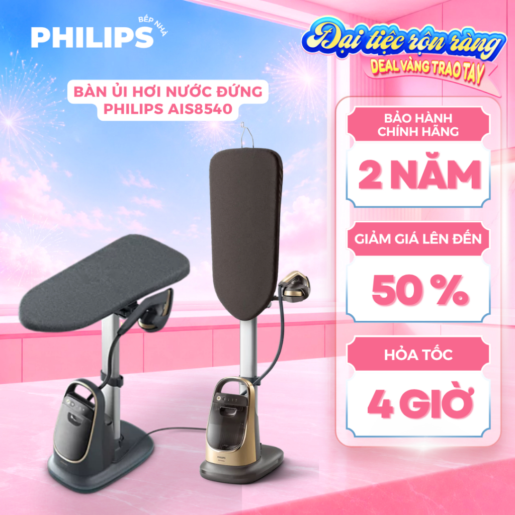 Bàn Ủi Hơi Nước Đứng PHILIPS AIS8540 (2200W) Bàn Là Quần Áo Đa Năng, Điều Chỉnh Đa Góc Ủi