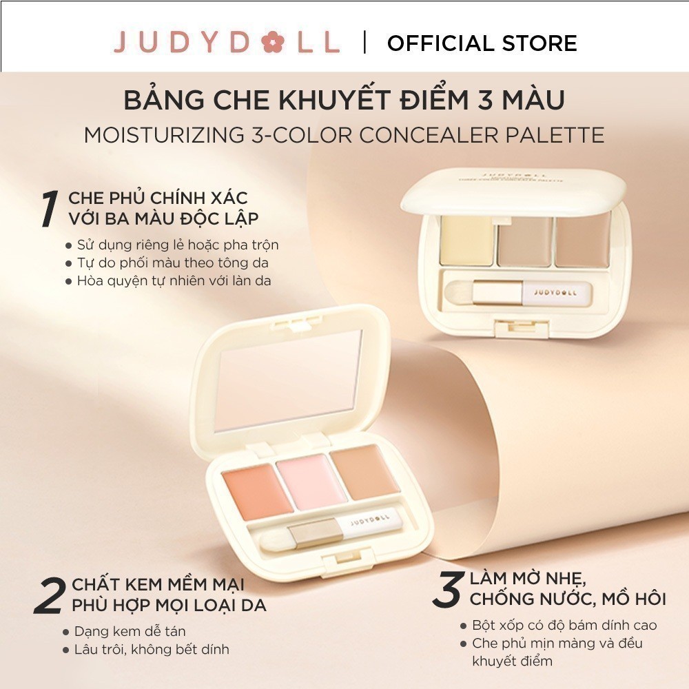[VHL x JUDYDOLL] Bảng kem che khuyết điểm 3 ô Moisturizing 3-Color Concealer Palette 2.7g | BigBuy360 - bigbuy360.vn
