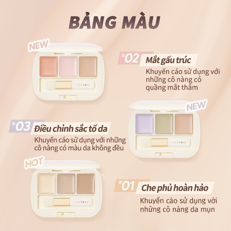 [VHL x JUDYDOLL] Bảng kem che khuyết điểm 3 ô Moisturizing 3-Color Concealer Palette 2.7g | BigBuy360 - bigbuy360.vn