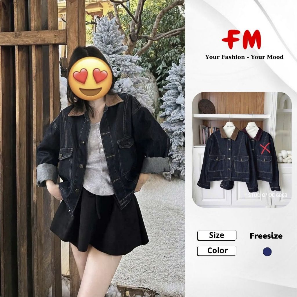 Áo Khoác Jeans Nữ FMSTYLE Trơn Cổ Bẻ Pha Màu 2 Túi Nắp Cá Tính 26080770