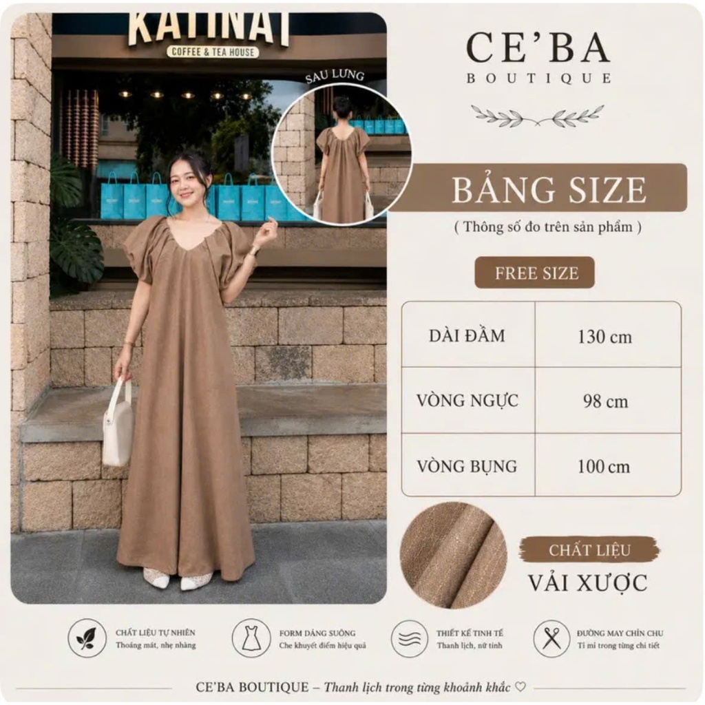 Đầm Cánh Dơi Nhún Chất Vải Xược, Váy Dáng Dài Thiết Kế Sang Trọng Thời Trang Dễ Mặc D266 CEBA BOUTIQUE | BigBuy360 - bigbuy360.vn
