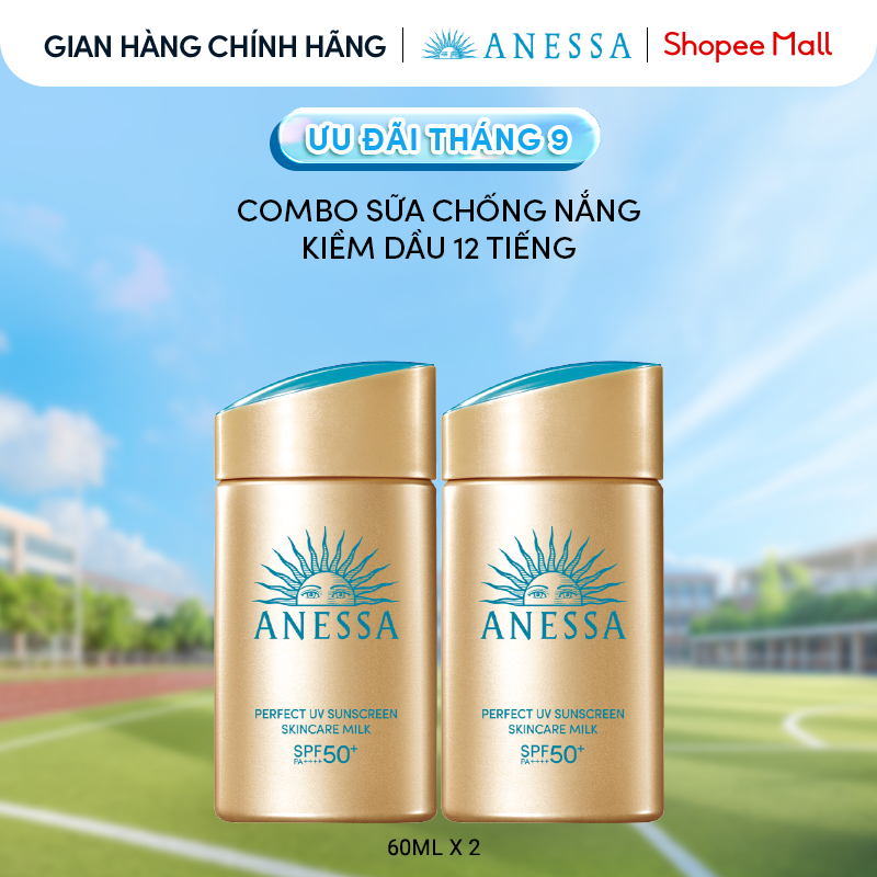 Combo Sữa chống nắng dưỡng da kiềm dầu bảo vệ hoàn hảo Anessa Gold Milk SPF50+ PA++++ 60mlx2