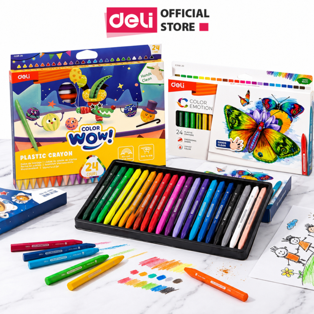 [SÁP HỮU Cọ ] Bút sáp màu Deli 12/24/36 Màu a Dạng - Màu Sáp Hữu Cơ An To n Cho Bé Vẽ Tranh Học Tập