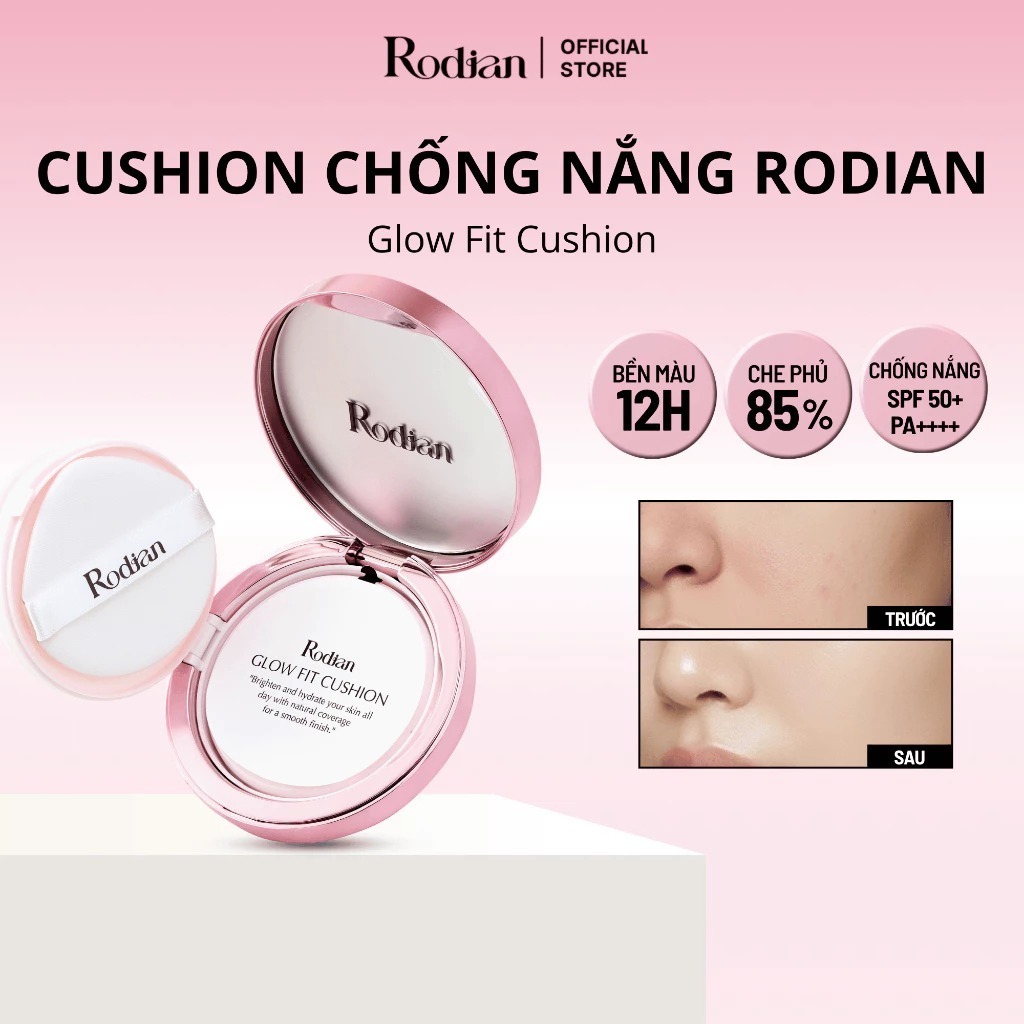 Cushion Chống Nắng Rodian Glow Fit SPF 50+ PA++++ 12gr, Mỏng Nhẹ Tự Nhiên, Che Phủ Hoàn Hảo Bền Màu